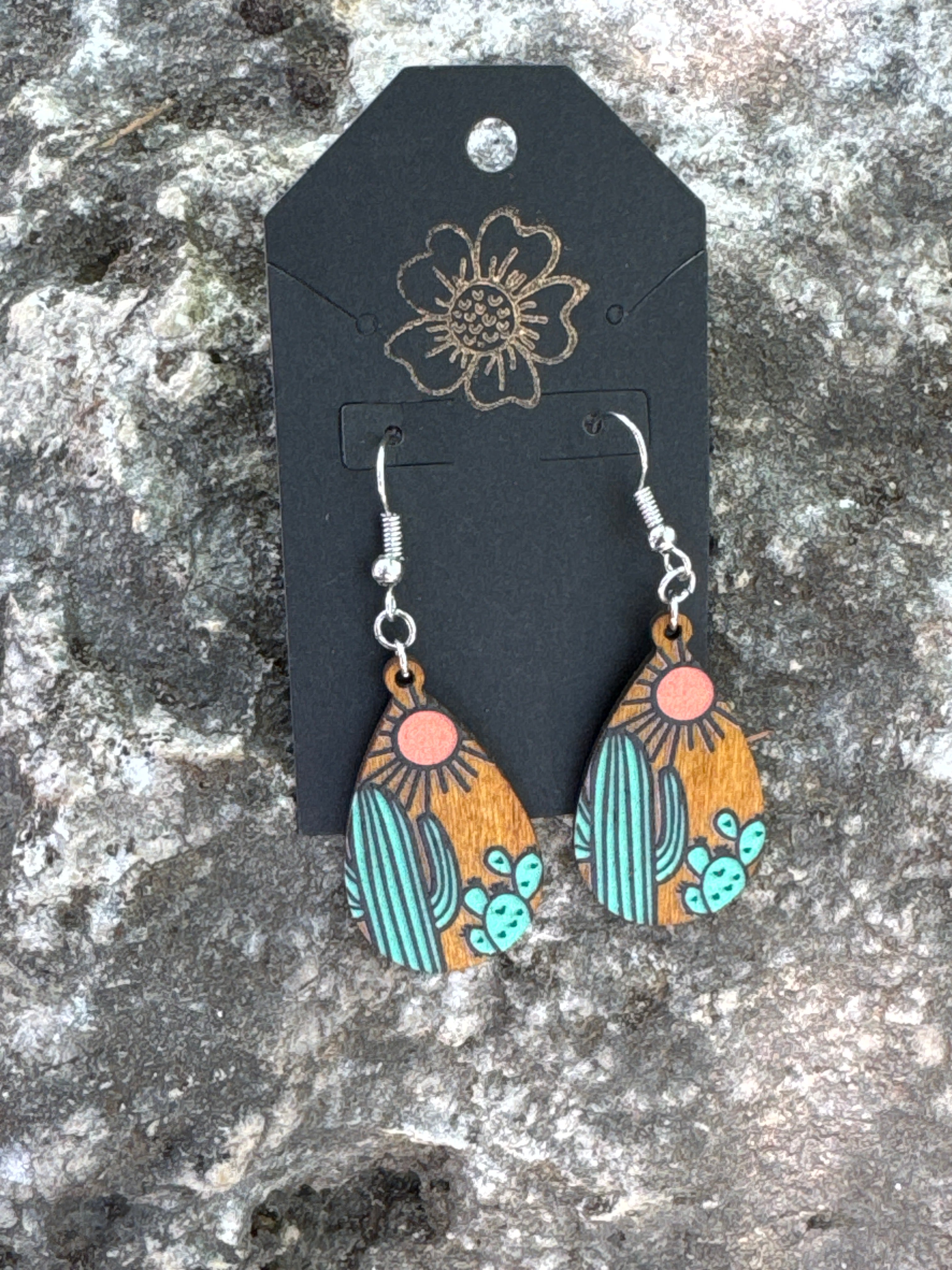 Desert Sunrise Teardrop Wood Earrings